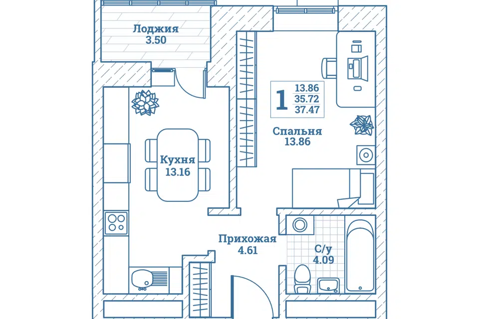 Продаётся 1-комнатная квартира, 37.7 м²