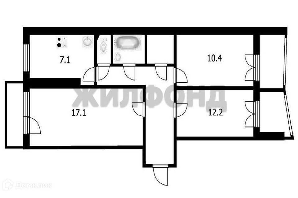 Продаётся 3-комнатная квартира, 64.3 м²