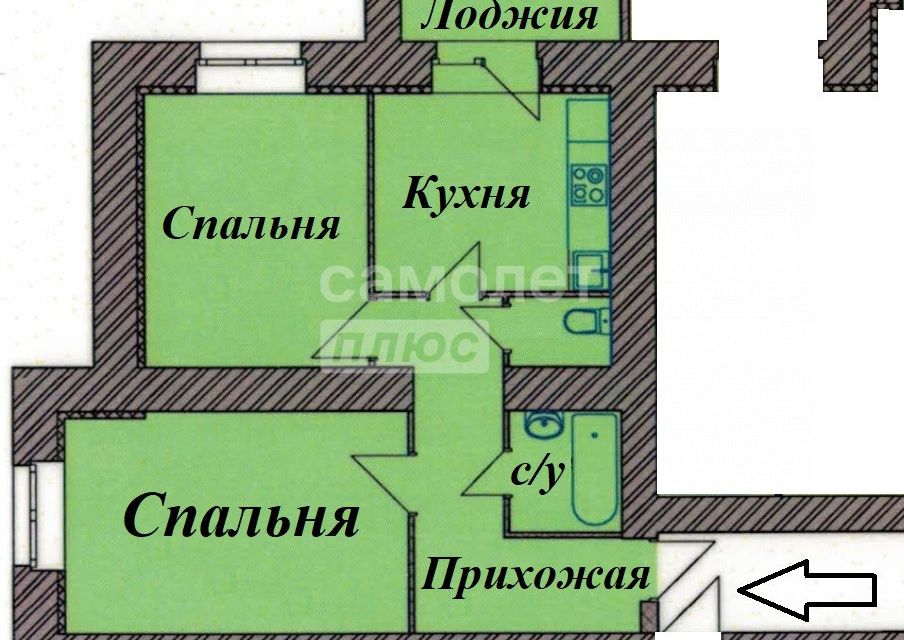 Продаётся 2-комнатная квартира, 52.9 м²