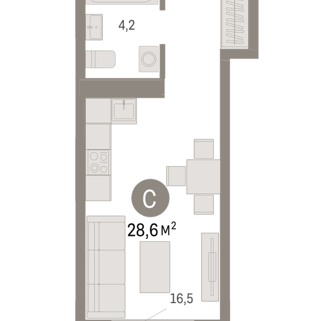 Продаётся студия, 28.6 м²