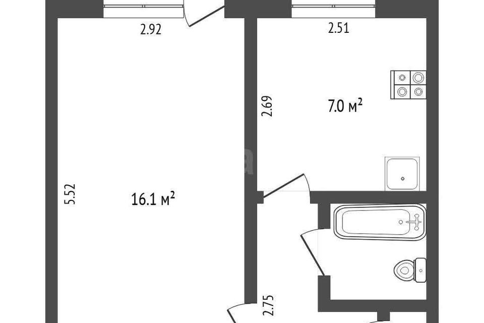 Продаётся 1-комнатная квартира, 34.1 м²