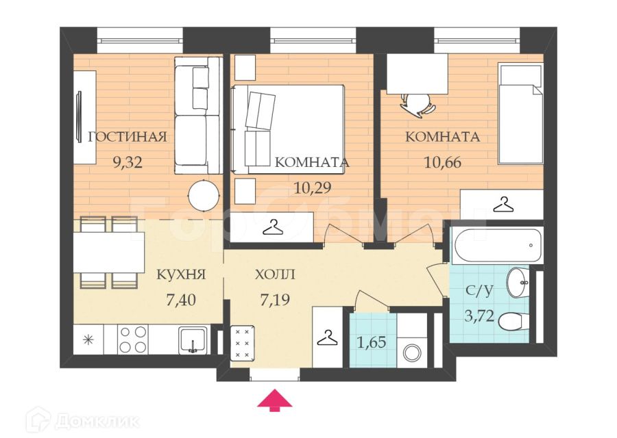 Продаётся 2-комнатная квартира, 50.3 м²