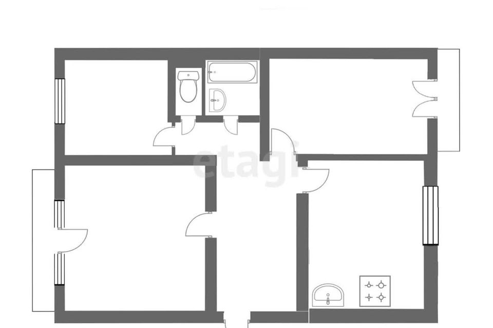 Продаётся 3-комнатная квартира, 59.7 м²
