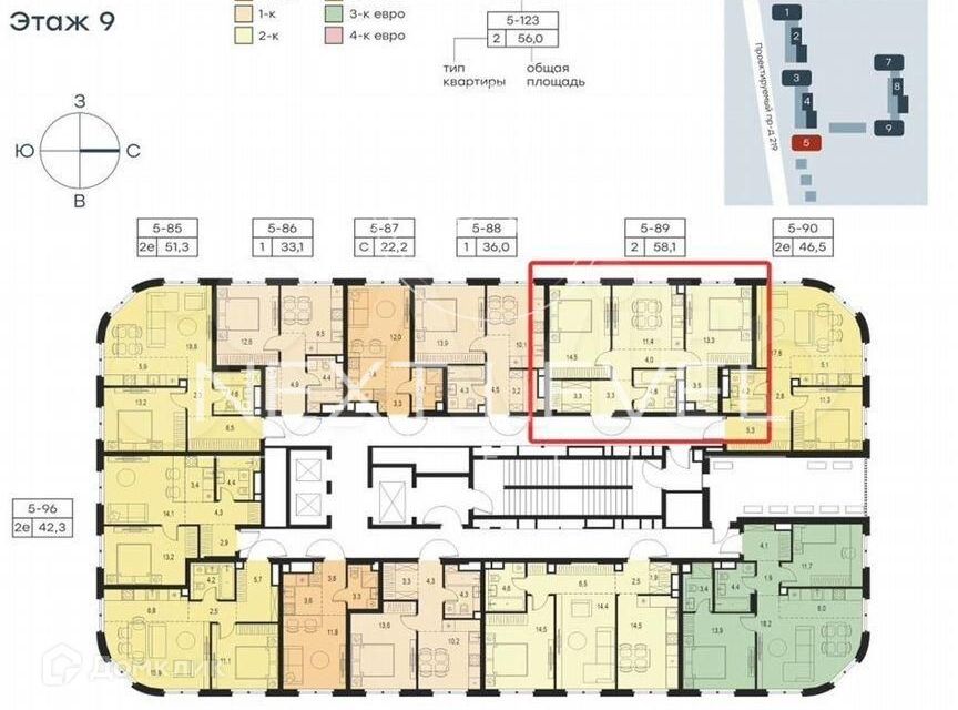 Продаётся 2-комнатная квартира, 58.1 м²