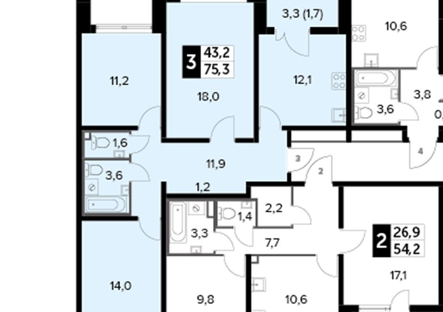 Продаётся 3-комнатная квартира, 75.3 м²