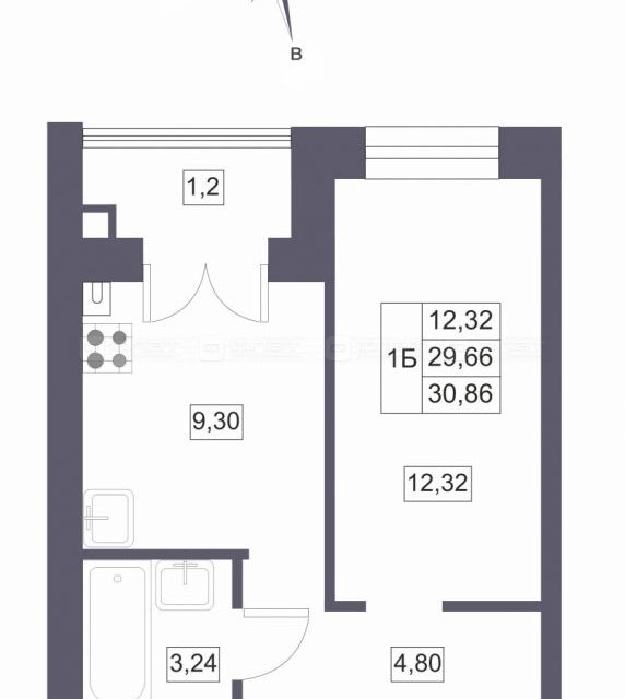 Продаётся 1-комнатная квартира, 31 м²