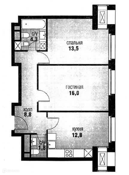 Продаётся 2-комнатная квартира, 58.1 м²