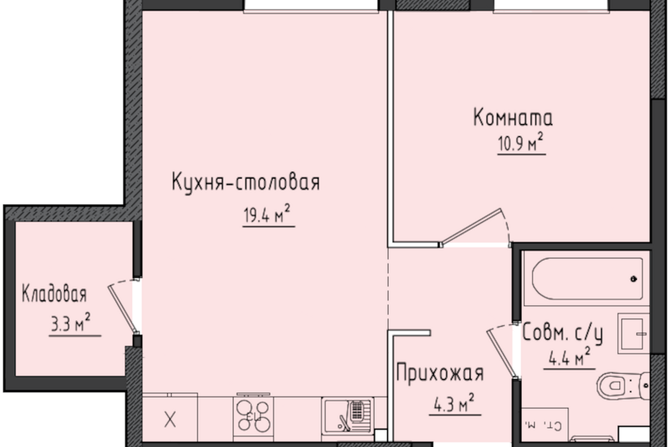 Продаётся 1-комнатная квартира, 42.3 м²