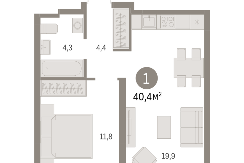 Продаётся 1-комнатная квартира, 40.36 м²