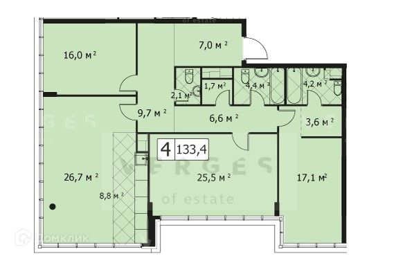 Продаётся 4-комнатная квартира, 131 м²