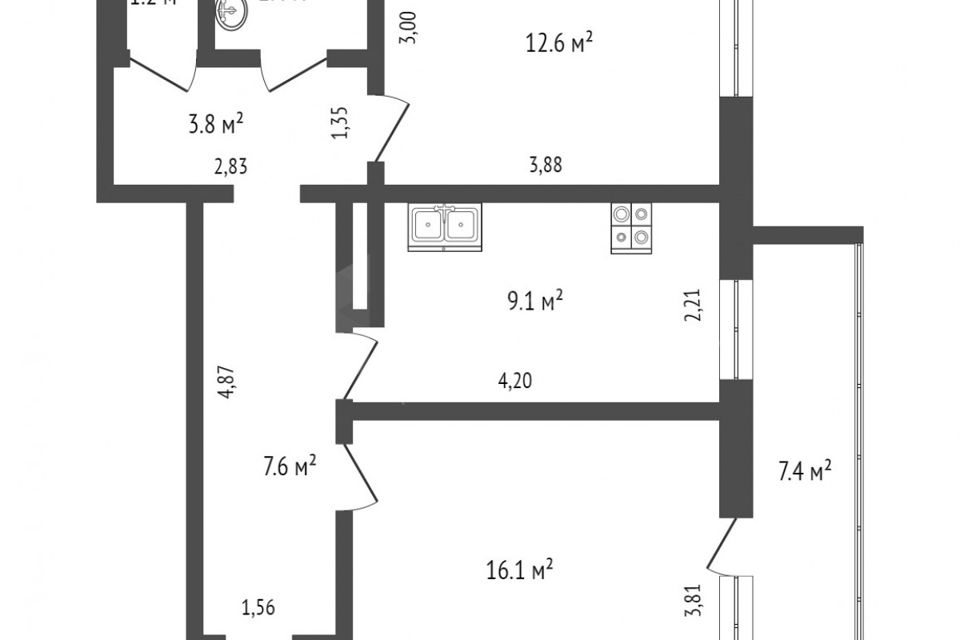 Продаётся 2-комнатная квартира, 52.5 м²