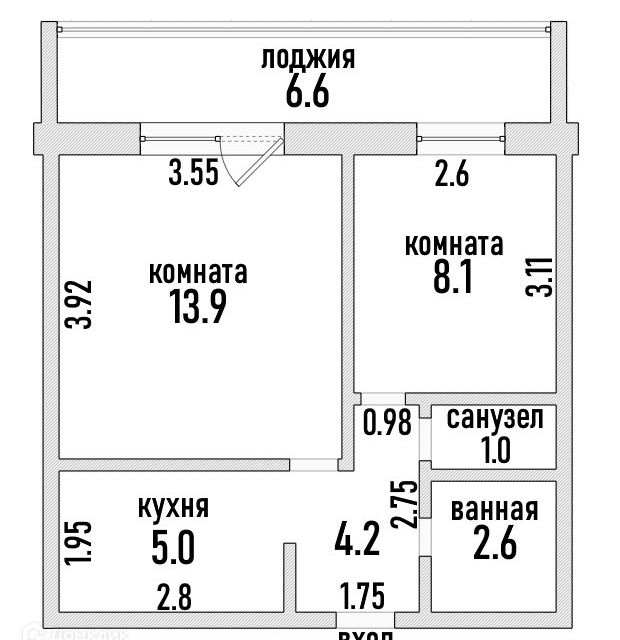 Продаётся 2-комнатная квартира, 34.8 м²