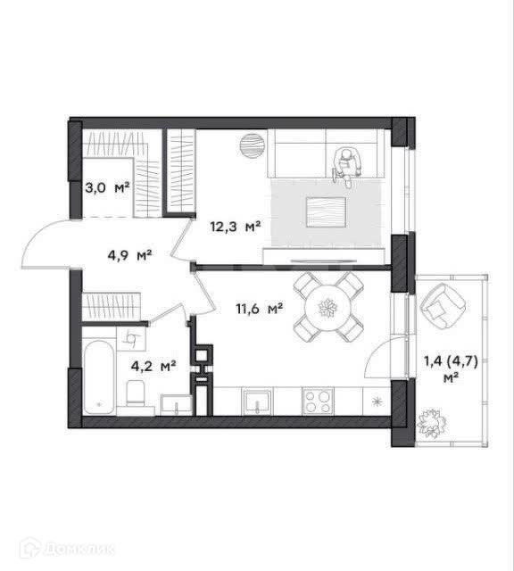 Продаётся 1-комнатная квартира, 37.4 м²