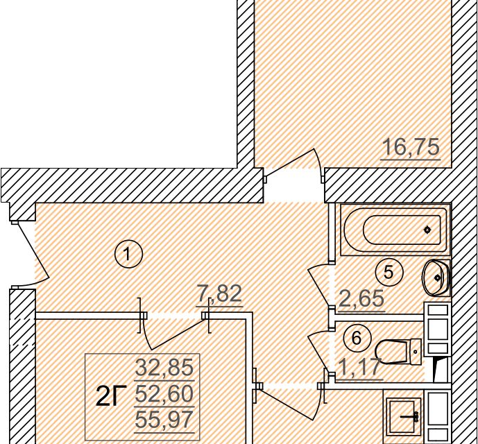 Продаётся 2-комнатная квартира, 55.97 м²