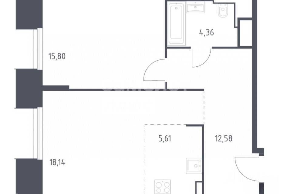 Продаётся 2-комнатная квартира, 56.4 м²