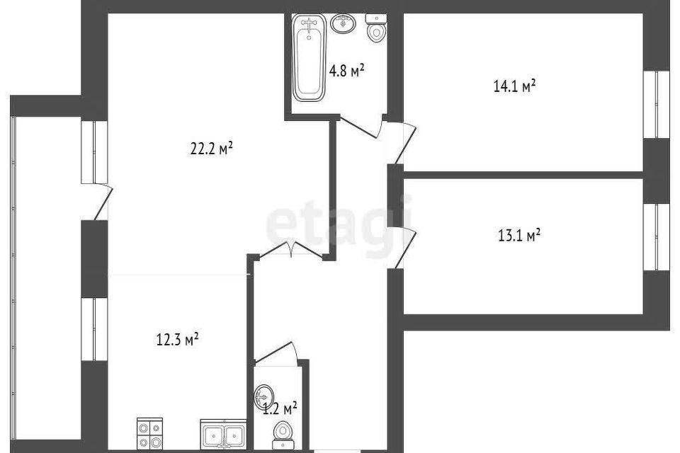 Продаётся 3-комнатная квартира, 84.3 м²