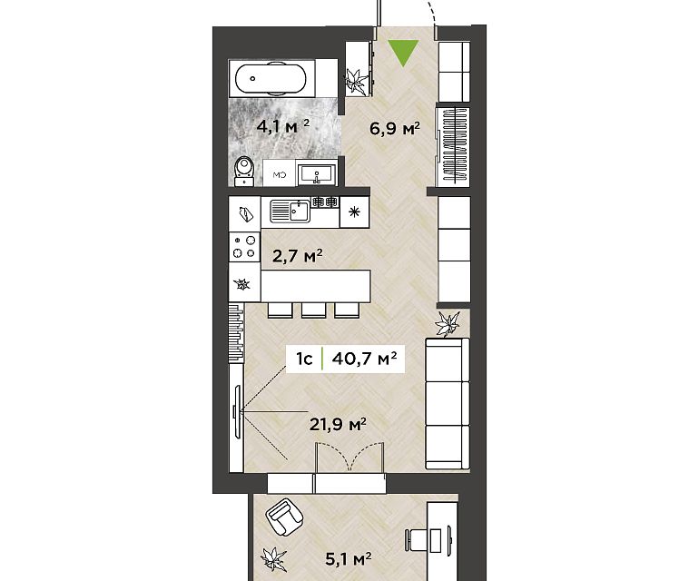 Продаётся студия, 43.2 м²