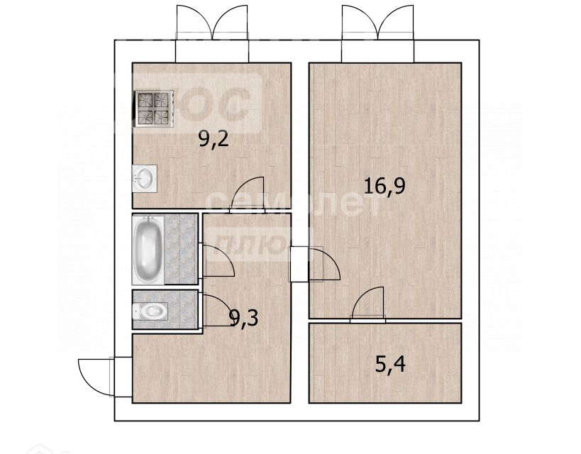 Продаётся 1-комнатная квартира, 44 м²