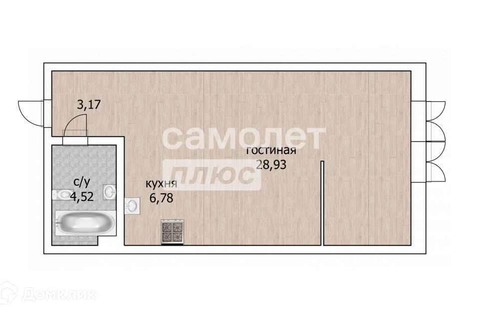 Продаётся 1-комнатная квартира, 43.4 м²