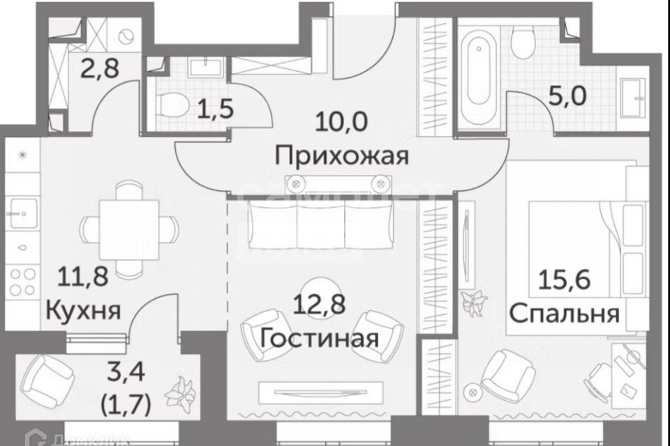 Продаётся 2-комнатная квартира, 61.2 м²