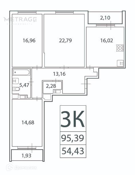 Продаётся 3-комнатная квартира, 91.4 м²