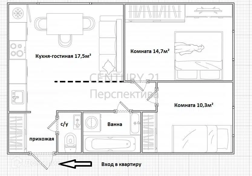 Продаётся 2-комнатная квартира, 48.4 м²
