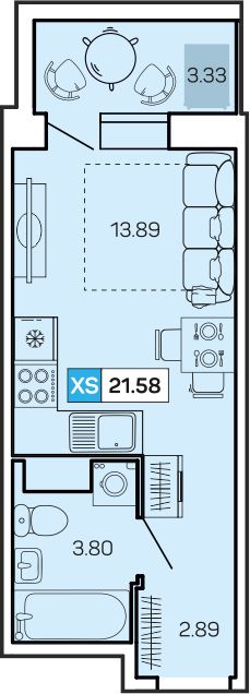 Продаётся студия, 21.6 м²