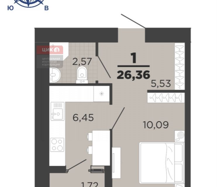Продаётся 1-комнатная квартира, 26.36 м²