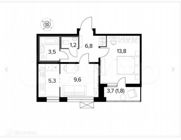 Продаётся 2-комнатная квартира, 41.8 м²