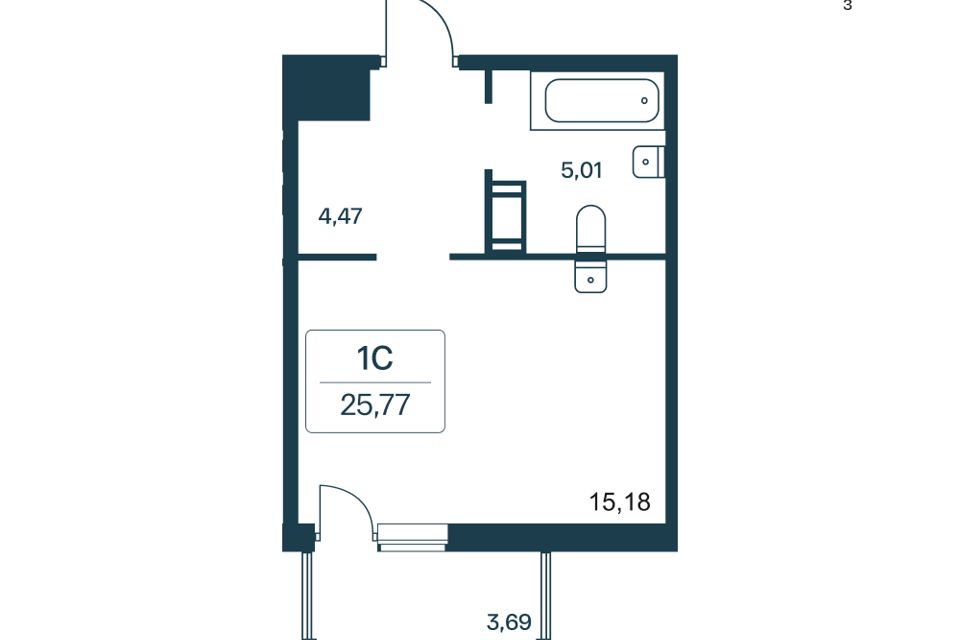 Продаётся студия, 24.5 м²
