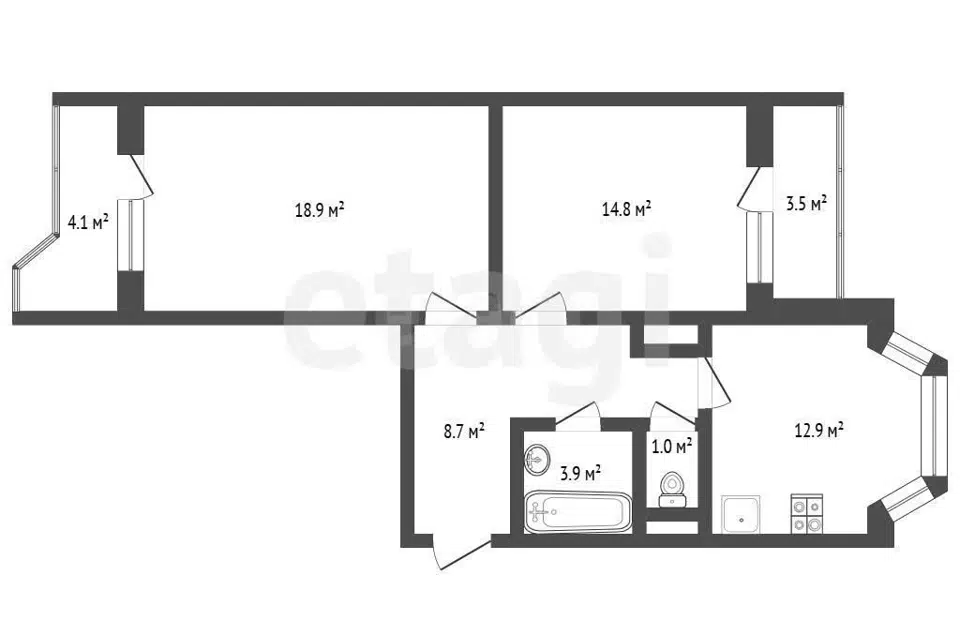 Продаётся 2-комнатная квартира, 51.1 м²