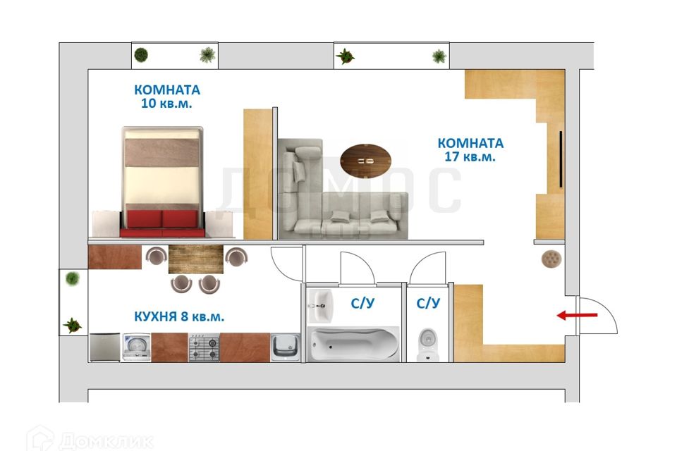 Продаётся 2-комнатная квартира, 45 м²