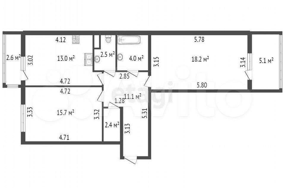 Продаётся 2-комнатная квартира, 66 м²