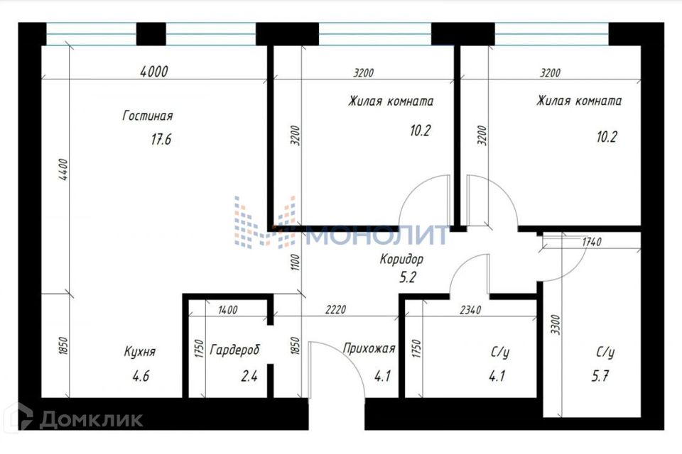 Продаётся 3-комнатная квартира, 64.32 м²