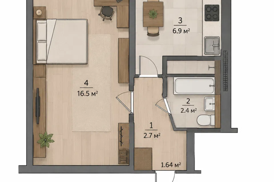 Продаётся 1-комнатная квартира, 31.5 м²