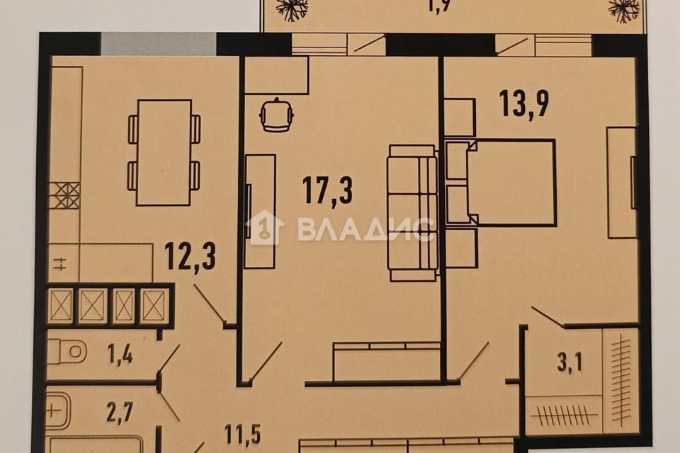 Продаётся 2-комнатная квартира, 68 м²
