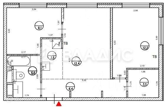 Продаётся 2-комнатная квартира, 52.2 м²