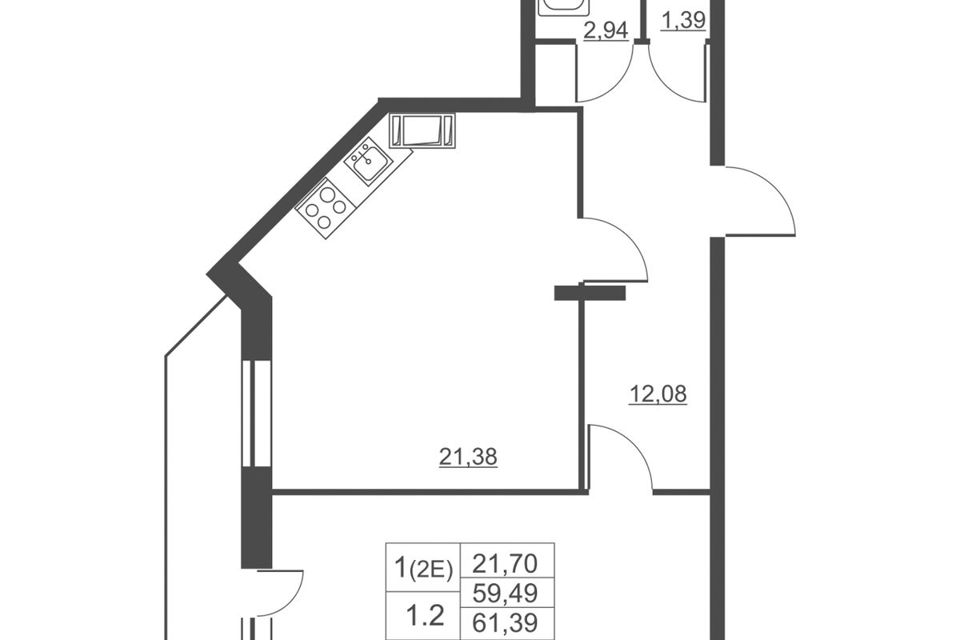 Продаётся 1-комнатная квартира, 59.1 м²