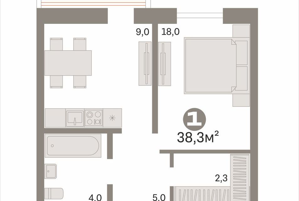 Продаётся 1-комнатная квартира, 38.3 м²