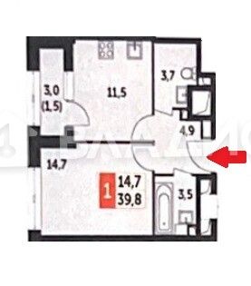 Продаётся 1-комнатная квартира, 39.8 м²