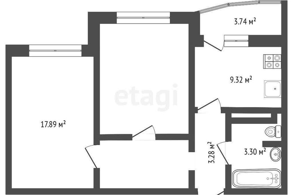 Продаётся 2-комнатная квартира, 59 м²