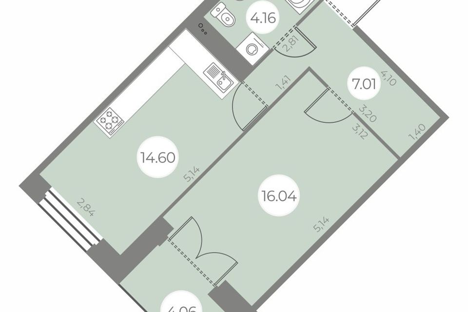 Продаётся 1-комнатная квартира, 43.84 м²