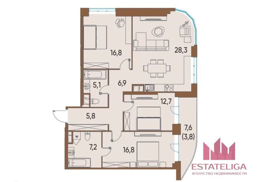 Продаётся 3-комнатная квартира, 107 м²