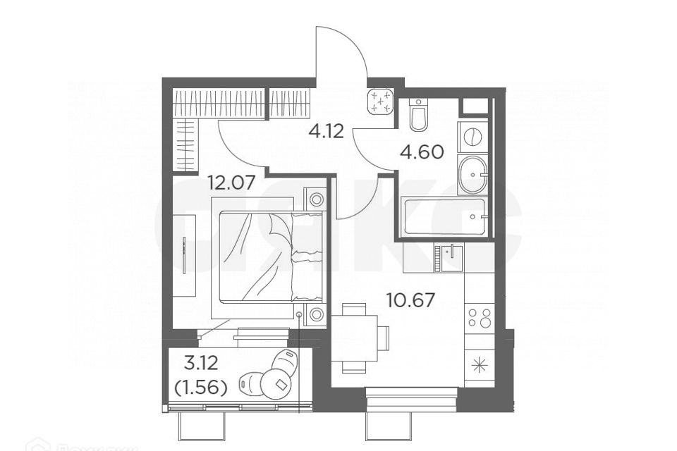 Продаётся 1-комнатная квартира, 33 м²