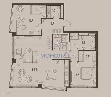 Продаётся 2-комнатная квартира, 118 м²