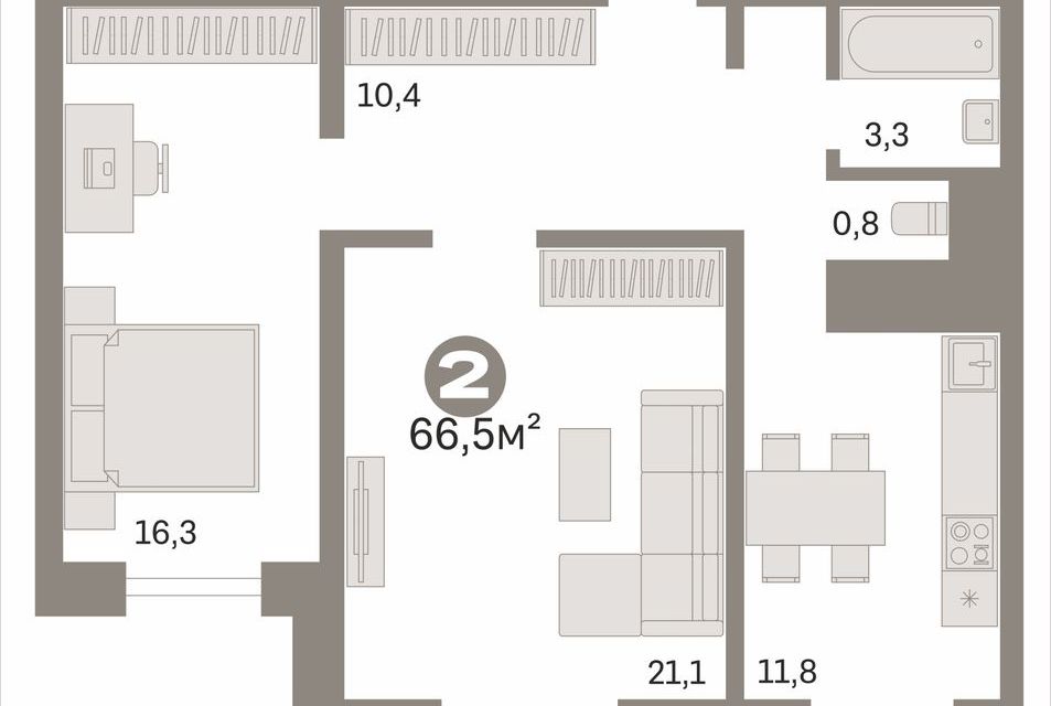 Продаётся 2-комнатная квартира, 66.5 м²