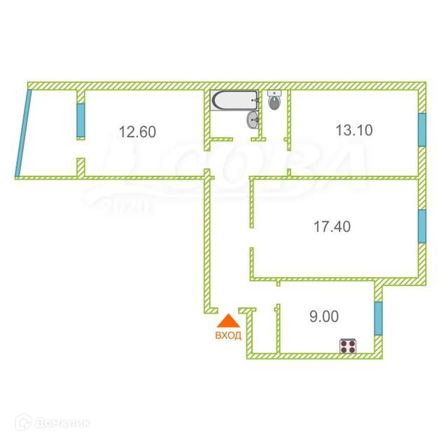 Продаётся 3-комнатная квартира, 71 м²