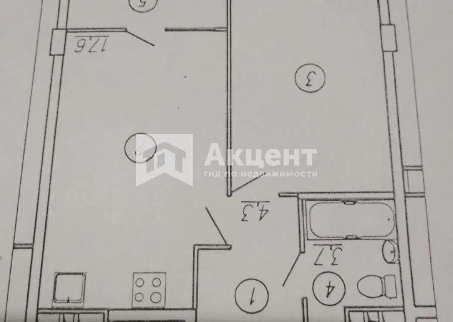 Продаётся 1-комнатная квартира, 44.6 м²