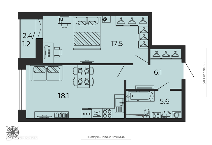 Продаётся 2-комнатная квартира, 48.35 м²