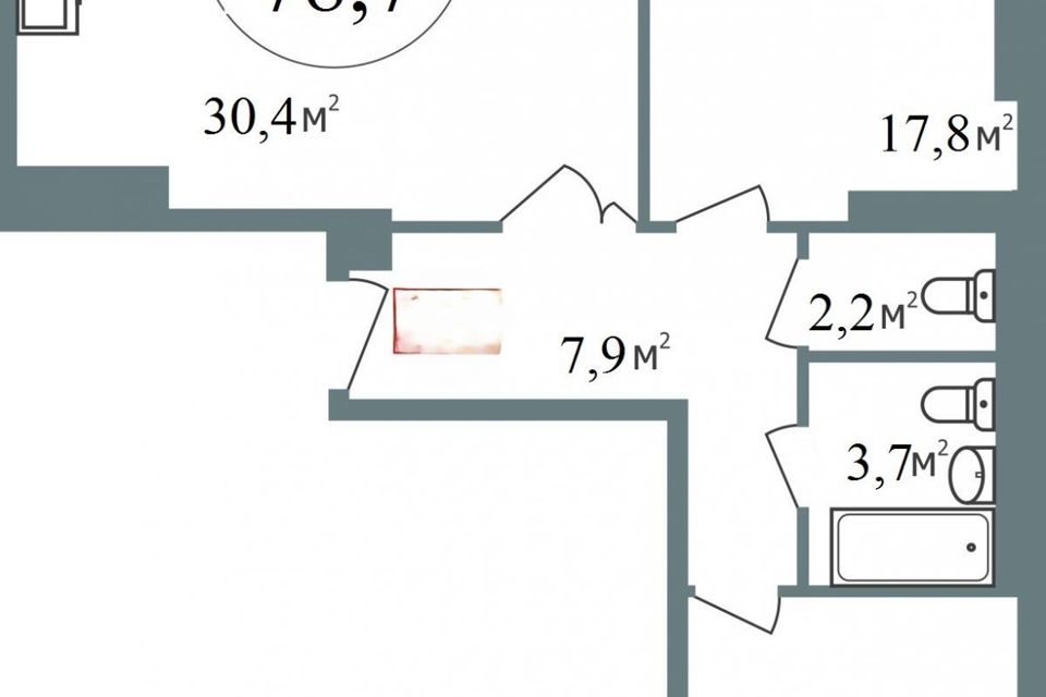 Продаётся 2-комнатная квартира, 79 м²